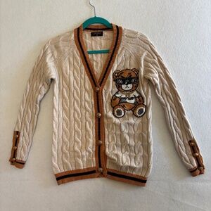 Balboa Hardy Hardy Brave Bear Cable Knit Sweater Cardigan Size S/M